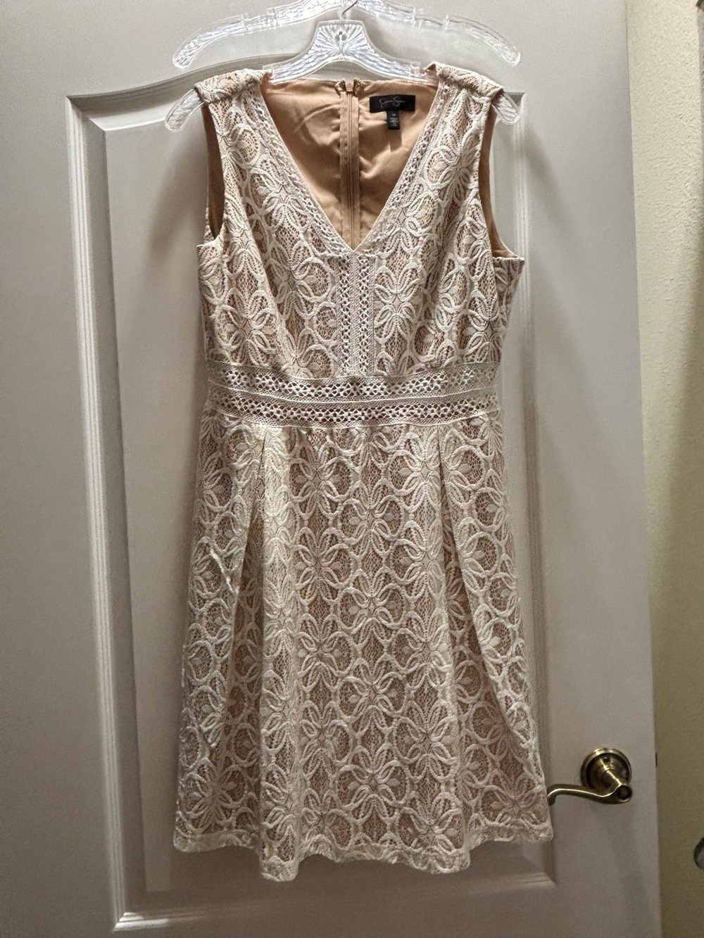 Jessica Simpson Sleeveless Lace Fit & Flare Dress in Blush